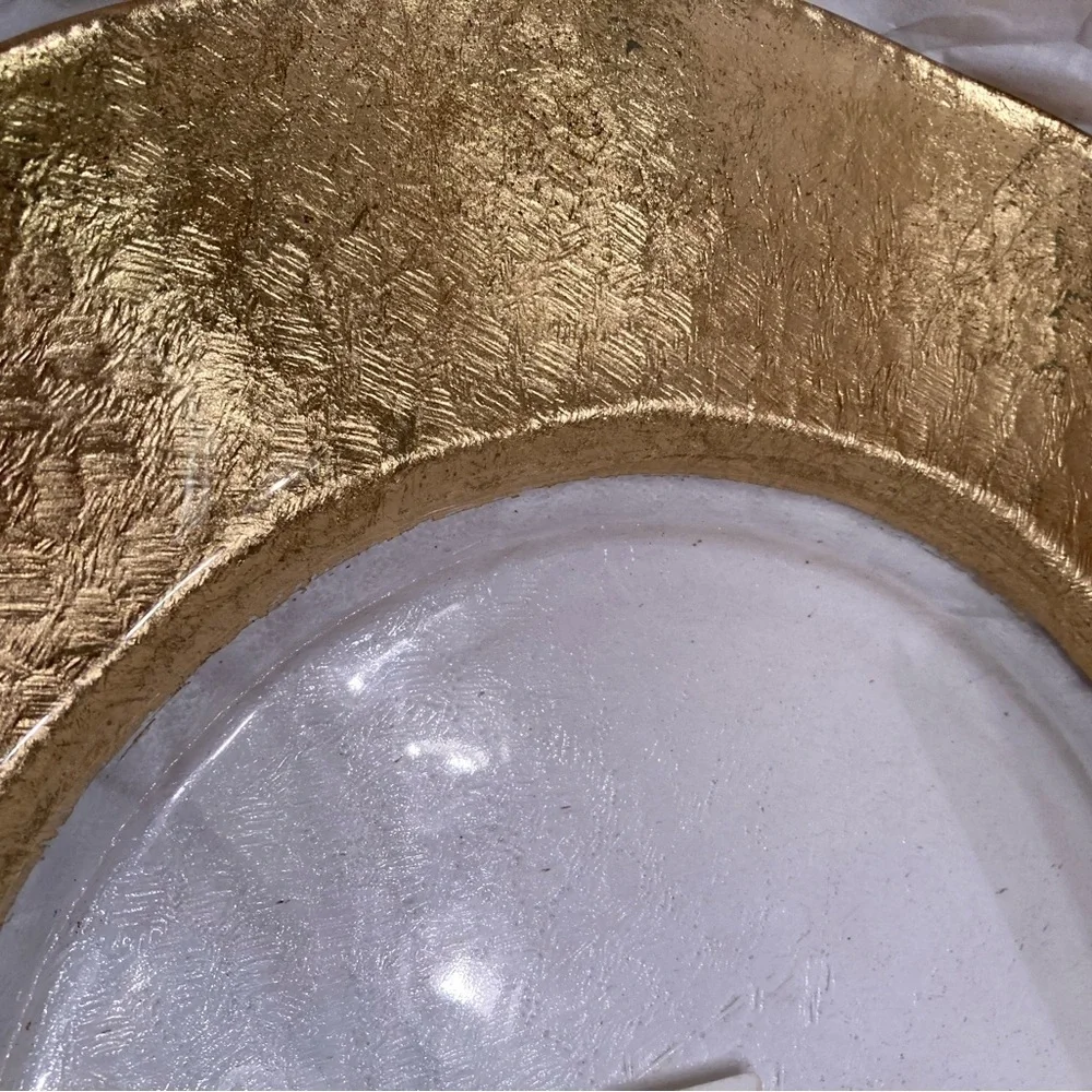Pier 1 Gold Rimmed Ruffled Edge Serving Dish Plate NWT